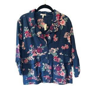 Maurices Floral Linen Button Front Lightweight Jacket Size Medium NWT